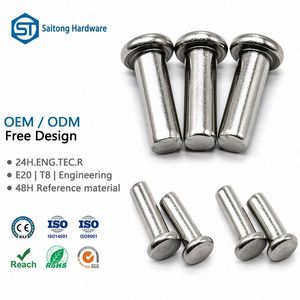 Remaches de Acero Inoxidable Sólido con Cabeza Plana de 3mm-12mm, Certificación ISO 9001, Acabado Brillante, Marca Saitong para Aplicaciones Aeroespaciales y Estructurales - Product Image 1