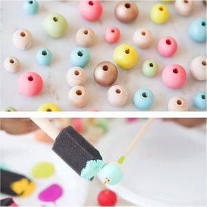 Perles en bois, 500pcs 6 tailles de perles en bois naturel non finies pour l'artisanat, boules rondes en bois pré-percées pour guirlande macramé - Product Image 2