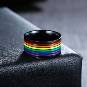 Anel de arco-íris, anel de aço inoxidável preto com orgulho <span class=keywords><strong>gay</strong></span>, joia para presente - Product Image 5