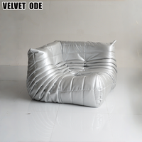 Canapé Caterpillar en cuir argenté, style Togo minimaliste italien, fauteuil de relaxation, canapé individuel en mousse haute élasticité pour villa et appartement