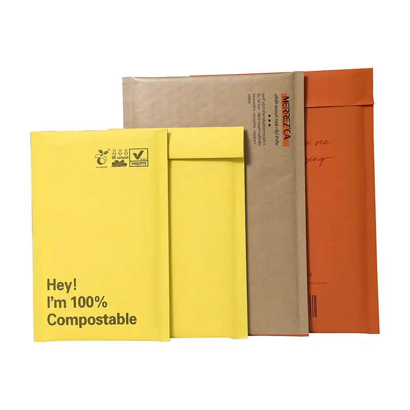 Custom 100% biodegradable honeycomb shipping mailing padded compostable bubble envelop paper wrap mailers