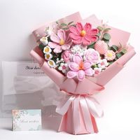 Bouquet de fleurs en fil tricoté avec tournesols réalistes et fleurs séchées, fait main, cadeau pour la fête des mères, vente en gros