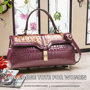 Sac fourre-tout grande capacité pour femme, style rétro européen/américain, imperméable, avec fermeture éclair unique et bandoulière à pompon - Product Image 2