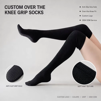 Chaussettes de yoga antidérapantes en tissu éponge épais pour femmes, hauteur cuisse, pour barre et Pilates, vente en gros
