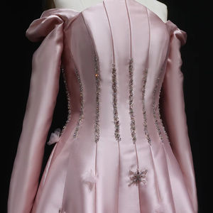 Robe de <span class=keywords><strong>soir</strong></span>ée en satin rose Jancember LSZ014, robe de <span class=keywords><strong>soir</strong></span>ée formelle à épaules dénudées, manches longues, robe de bal - Product Image 6
