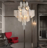 Lustre moderne de luxe en aluminium argenté avec pampilles, luminaire suspendu postmoderne pour villa, escalier, hall, salon