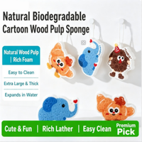 Éponge en coton de pâte de bois compressée, forme animale de dessin animé mignonne, pour cuisine, suspendue, extensible, épaissie, écologique.