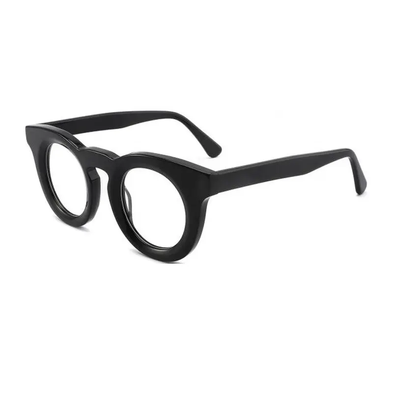 G2402 कलात्मक मोटा फ्रेम स्टीरियोस्कोपिक बेवल चश्मा फ्रेम गोल फ्रेम वैयक्तिकृत कंट्रास्ट रंग पुरुषों का एसीटेट फ्लैट मिरर