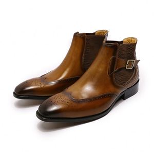 Designer Genuine Leather Oxford Shoes-Winter Ankle <b>Boots</b>-Pointed Toe Waterproof Height Increasing Men's Shoes with Buckle Strap - Product Image 5