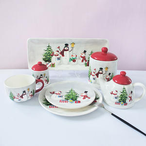 Vaisselle en porcelaine nordique vintage populaire faite à la main, arbre de Noël rustique, assiettes de service en céramique blanche, vaisselle - Product Image 2