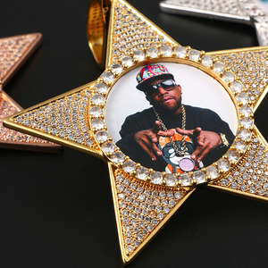 Pendentif personnalisé avec photos en or glacé de 50 mm, diamants CZ AAAAA, étoile, collier hip-hop, pendentif avec photo personnalisée - Product Image 3