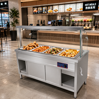 Edelstahl-Buffet-Serviertheke mit 4 Speisenbehältern, Glas-Spuckschutz, Schiebetüren, Stauraum für Gewerbeküchen und Cafeterien