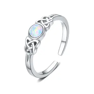 925 Sterling Silver Celtic Knot Ring Adjustable Rainbow Moonstone Opal Ring Open Ring Jewelry Gift for Women