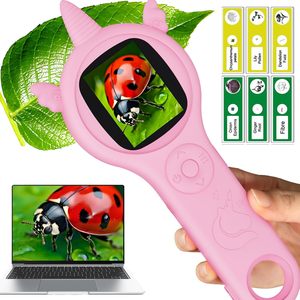 Mini Microscopio Digitale Rosa, Giocattolo Educativo Scientifico per Bambini, Ingrandimento <span class=keywords><strong>500x</strong></span>, Regalo Perfetto per Natale e Compleanno, Età 3-8 Anni, Resistente - Product Image 1