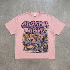 เสื้อยืดโอเวอร์ไซส์ทรงบ็อกซี่ ผ้าฝ้าย 100% หนัก 260 GSM ซักกรด ทำสีซีดแบบวินเทจ พิมพ์ลายดิจิทัล ไหล่ตก ทรงหลวม สไตล์ดิสเทรส รับผลิตตามแบบ OEM - Product Image 1
