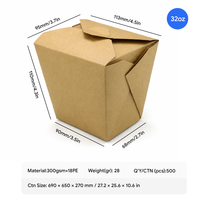 Conteneur à nouilles jetable en papier kraft brun de 32 oz, doublé de PE, résistant à la graisse, écologique, boîte pliable à emporter, personnalisable pour salades