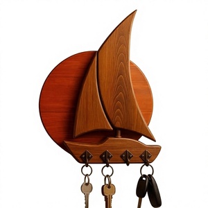 Modern Boat-Shaped Mango Wood <b>Key</b> Holder Storage <b>Rack</b> with Hook Type Installation <b>for</b> Beverage Use-Beautiful <b>Wall</b> Art - Product Image 3