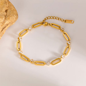 Pulseras y Brazaletes de Moda al por Mayor de Acero Inoxidable 316L, Pulsera de Cadena con Clip de Papel Chapada en Oro de 14k y 18k con Circonitas para Mujer - Product Image 2