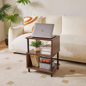 Petite table de chevet, petite table d'appoint avec rangement ouvert, noyer, 16" x 12" x 21" - Product Image 1