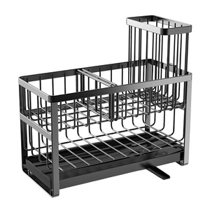 Égouttoir à vaisselle double couche en fer, détachable, avec brosse à vaisselle, support pour éponge et plateau, séchage rapide, multi-usages, anti-humidité - Product Image 1