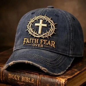 Casquette de baseball brodée « Faith Over <span class=keywords><strong>Fear</strong></span> », style vintage délavé, souple, réglable, pour homme, protection solaire extérieure, fabricant de chapeaux personnalisés - Product Image 4