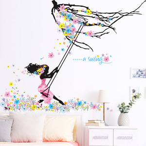 Cartone animato farfalla fata ragazza floreale con adesivi <span class=keywords><strong>murali</strong></span> ombrello per ragazza camera da letto camera dei bambini decalcomanie da parete fiori colorati PVC - Product Image 5