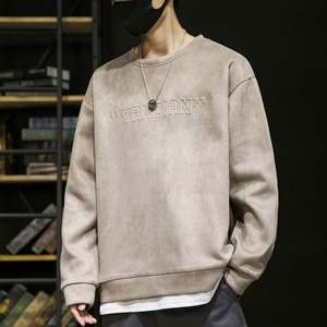 Venta caliente Vintage Custom Logo Hoodie Blank 3D Relieve Pullover Oversized Suede Crewneck Sudadera - Product Image 3