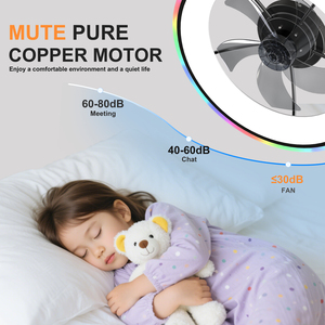 พัดลมเพดานติดเพดานแบบฝังขนาด 23.6 นิ้ว พร้อมไฟ LED RGB 3CCT ปรับความเร็วได้ 6 ระดับ สำหรับห้องนอน ห้องนั่งเล่น สีดำ - Product Image 2