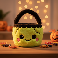 Seau à bonbons en peluche mignon pour Halloween, sac de truc ou treat Frankenstein, panier cadeau en fausse fourrure douce pour enfants, fournitures de fête de fin d'année