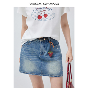 VEGA CHANG <span class=keywords><strong>Jupe</strong></span> courte <span class=keywords><strong>en</strong></span> <span class=keywords><strong>jean</strong></span> bleu <span class=keywords><strong>taille</strong></span> <span class=keywords><strong>haute</strong></span> pour <span class=keywords><strong>femme</strong></span>, ornée d'étoiles, coupe trapèze, collection Printemps - Product Image 3