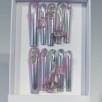 Nouvelle Collection : Faux Ongles Acryliques Extra Longs à Couverture Complète, Faits Main, à Coller (Press-On) avec Colle – Taille XXXL