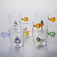 Taza de Vidrio de Borosilicato de 350 ml con Base de Figura 3D y Asa de Bola de Colores para Café, Té, Regalos y Colecciones
