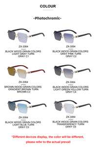 Kacamata Sunglasses Partagas Retro <span class=keywords><strong>Designer</strong></span> Custom Logo Photochromic Rimless Leopard Head Wood Grain Colors Arms UV400 untuk Pria - Product Image 5