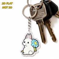 Porte-clés en acrylique Lapin Blanc Mignon avec Fleur Bleue, Pendentif Découpé Transparent et Chaîne Métallique, Accessoire Doux de Printemps