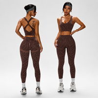Combinaison de yoga léopard unie sans manches à dos croisé pour femme, légère, effet push-up, ensemble 2 pièces, séchage rapide, tenue de sport