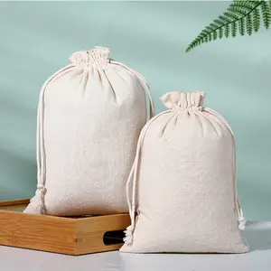 Pamuk büzme ipi kese taşınabilir küçük beyaz bez kanvas ipli çanta daha boyutu keten İpli çanta