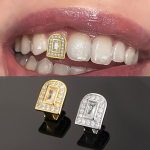 Grillz dentaire individuel en argent 925, or et argent, design géométrique, sertissage clos, accessoire dentaire pour homme, usage quotidien - Product Image 1