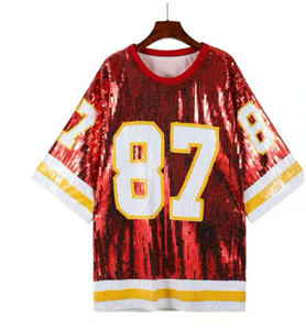 15 Patrick Mahomes for Chiefs Women Red Sequin Jersey Casual Game Day Eco-Friendly Knitted Shirt <strong>Tops</strong> 15 Colors - Product Image 2
