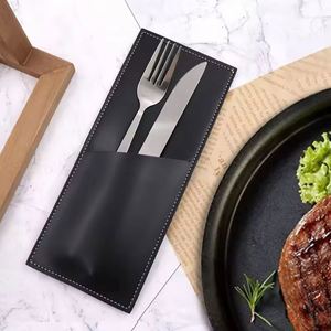 Étui à couverts en cuir PU tendance, pochette porte-couteaux et fourchettes, organiseur de rangement pour la maison, les fêtes et la décoration de table - Product Image 2