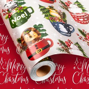 Flyhill Reversible Wrapping Paper Roll 17 Inch X 33 Feet Silver Mug With Animals Red Merry Christmas Design - Product Image 2