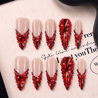 Lot de 10 faux ongles à presser, longs, pointus, style stiletto, courbés, faits main, français, en PMMA, couvrance totale, 3D, double embossage
