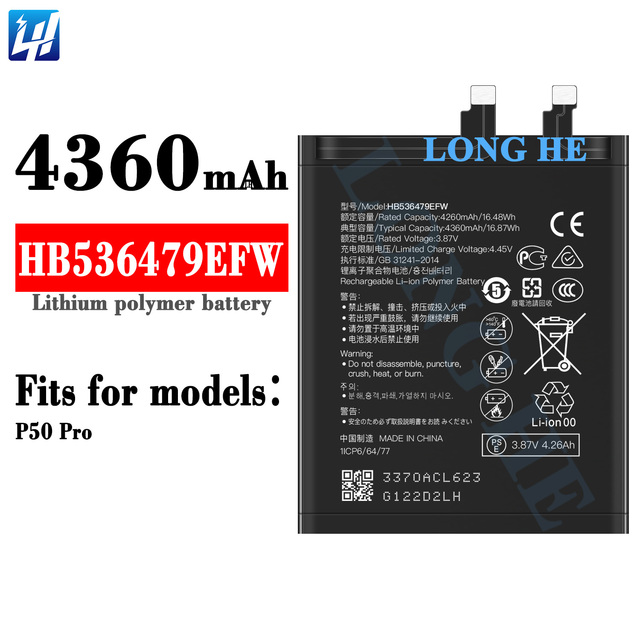 New 4360mAh Replacement Battery for HUAWEI P50 Pro Phone Battery HB536479EFW