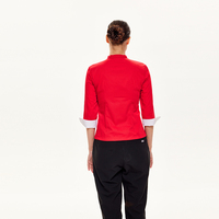 Chemise d'uniforme de restaurant pour femmes, col mandarin rouge, boutons grenouille, manches 3/4, tenue de travail pour serveuses de restaurant chinois