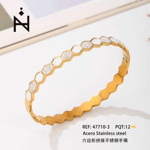 Bracelet hexagonal en acier inoxydable plaqué or avec incrustation de cristaux, bracelet tendance - Product Image 3