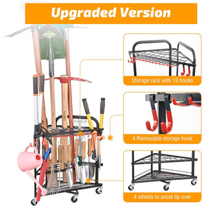 <b>Garden</b> tool organizer with wheels and <b>hooks</b>; tool storage rack suitable for <b>garden</b> tool sheds and garages. - Product Image 3