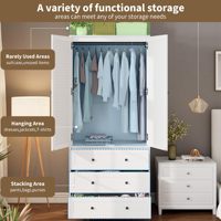 Armoire moderne blanche à 2 portes, style panneau plat, 3 tiroirs, armoire de chambre autoportante en bois, meuble de maison RTA