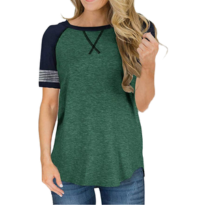 Camisetas de Verano 2023 con Estampado de Rayas Casuales para Mujer, Transpirables, Cuello Redondo, Manga Corta, Tejido de Punto, Spandex/Algodón - Product Image 3