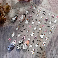 Stiker Kuku Halloween TSZS Self Adhesive Embossed Motif Hantu Labu Jaring Laba-laba, Dekorasi Kuku Tahan Air untuk Grosir