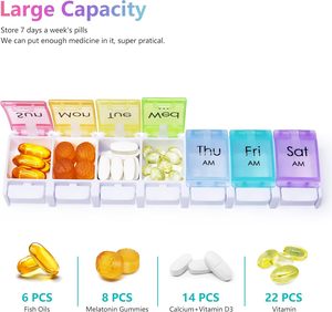 MOLN <span class=keywords><strong>HYMY</strong></span>-Organizador de pastillas de plástico grande, con botón pulsador fácil, 7 días, 14 divisores para suplementos AM PM dos veces al día, caja de medicamentos vitamínicos - Product Image 4