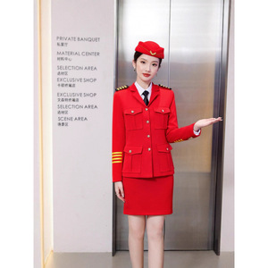 Unisex Flight Attendant Uniform Long Sleeve Autumn Winter Suit Shirt Pants Skirt Three Piece Set For Banquet Commuting - Product Image 4
